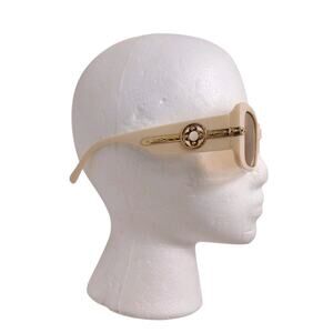 Art Deco Luxe Fashion Sunglasses Oversized Square Frames Beige Gold Flower Glam